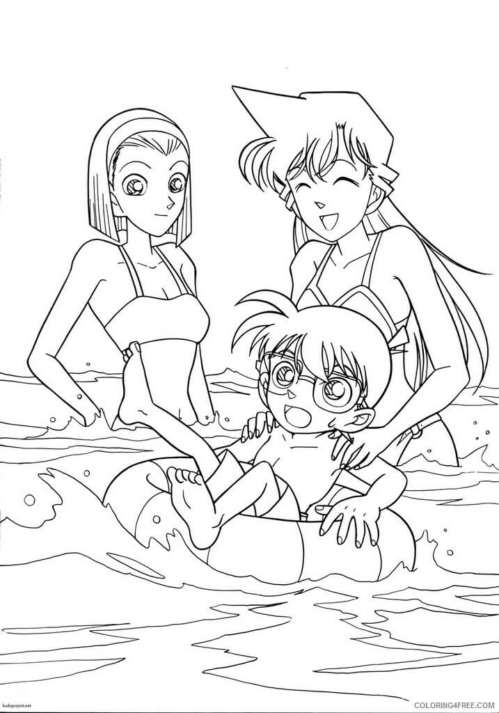 Dibujo de Conan Ran y Sonoko Nadando para Colorear