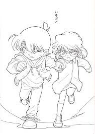Dibujo de Conan y Ai Haibara Corriendo para Colorear