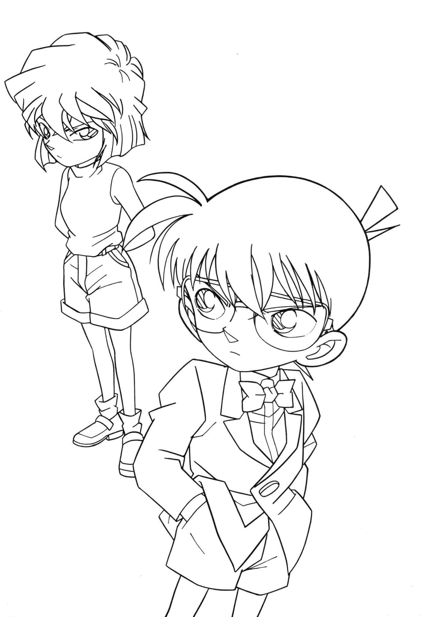 Dibujo de Conan y Ai Haibara para Colorear