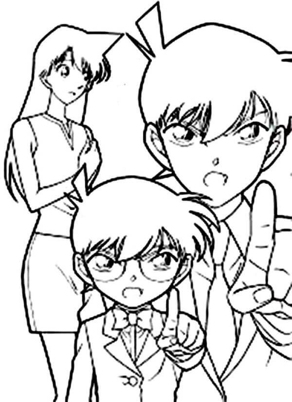 Dibujo de Shinichi Conan y Ran para Colorear
