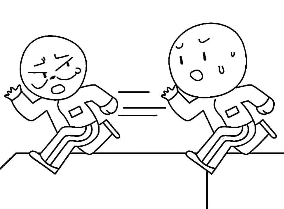 Dibujo de Dos Jugadores de Juego de Calamar Corriendo para Colorear