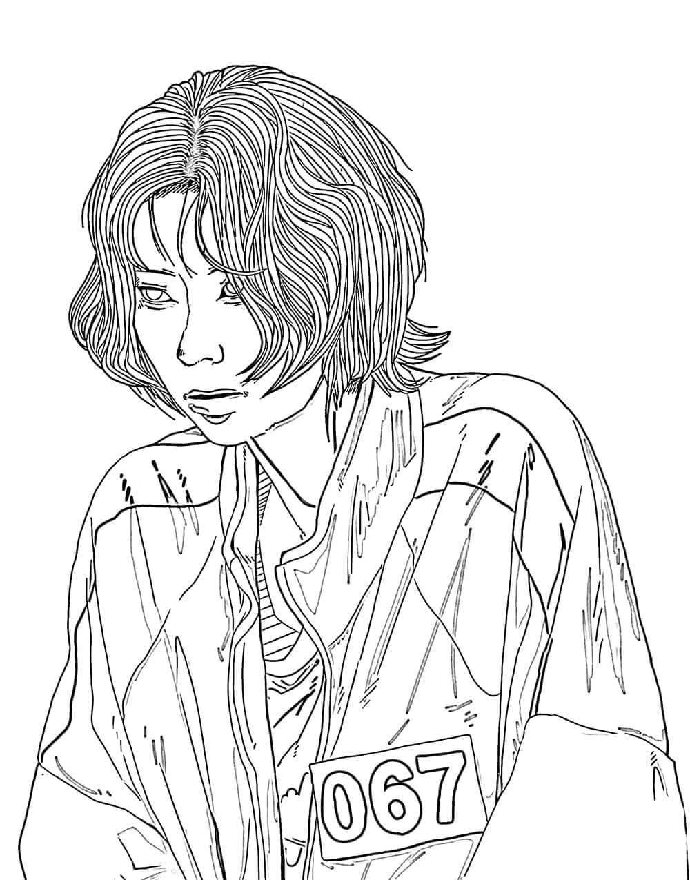 Dibujo de Jugador del Juego de Calamar Kang Sae Byeok para Colorear