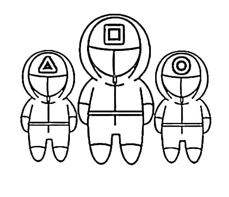 Dibujo de Tres Personas en Uniforme de la Guardia Roja Chibi para Colorear