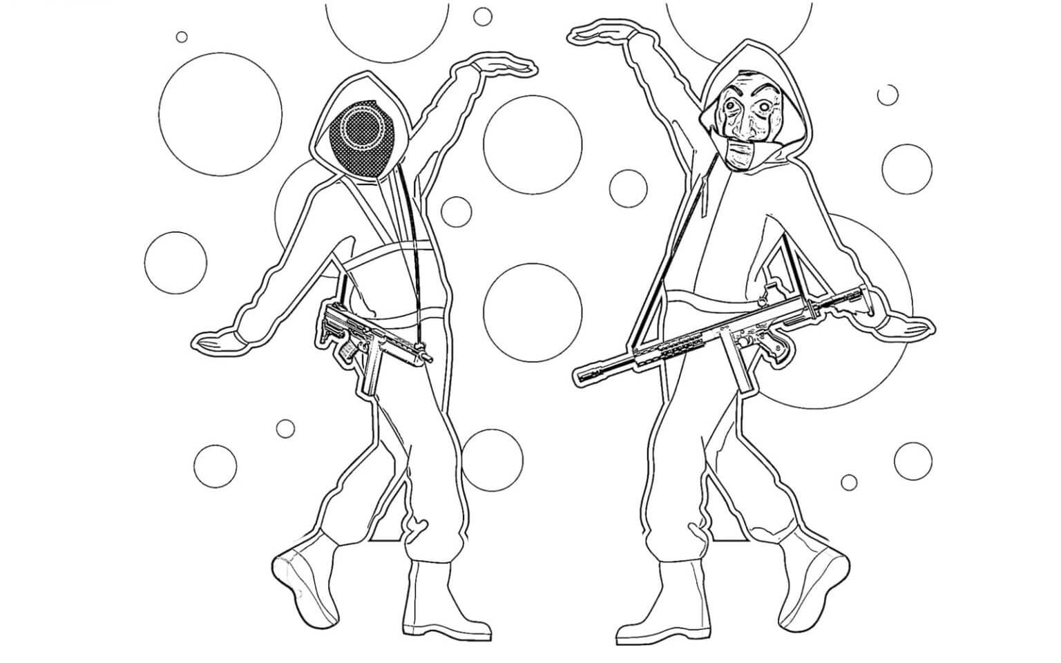 Dibujo de Uniforme de Guardia Roja y Personaje Misterioso para Colorear