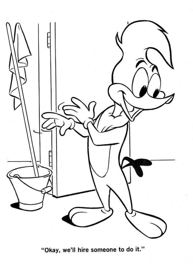 Dibujo de Casa de Limpieza Woody Woodpecker para Colorear