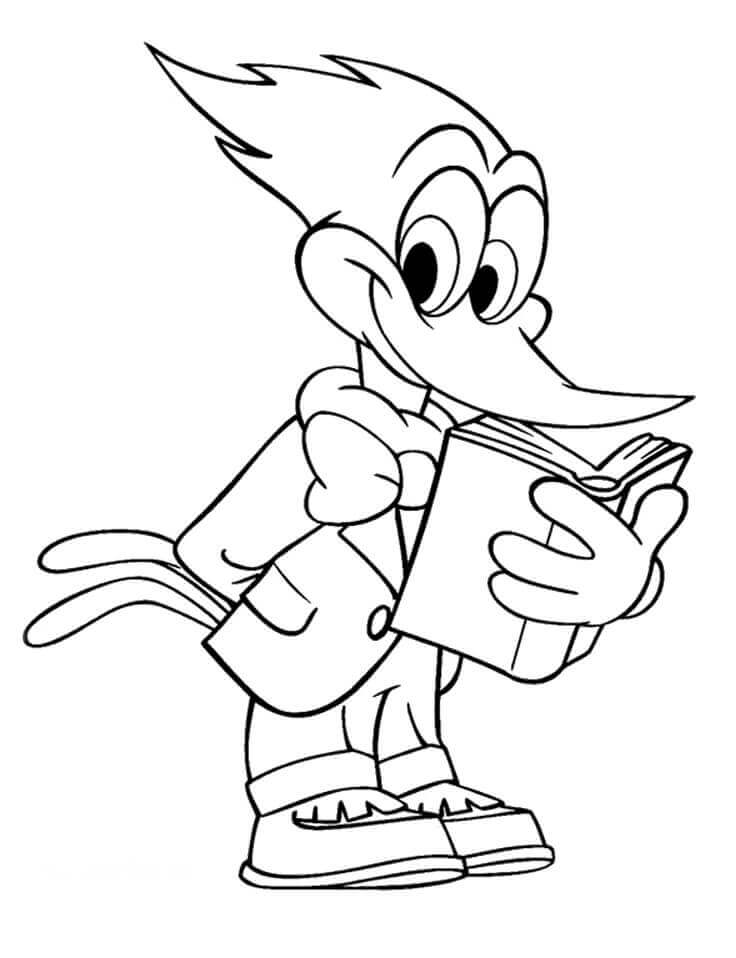 Dibujo de Libro de Lectura Woody Woodpecker para Colorear