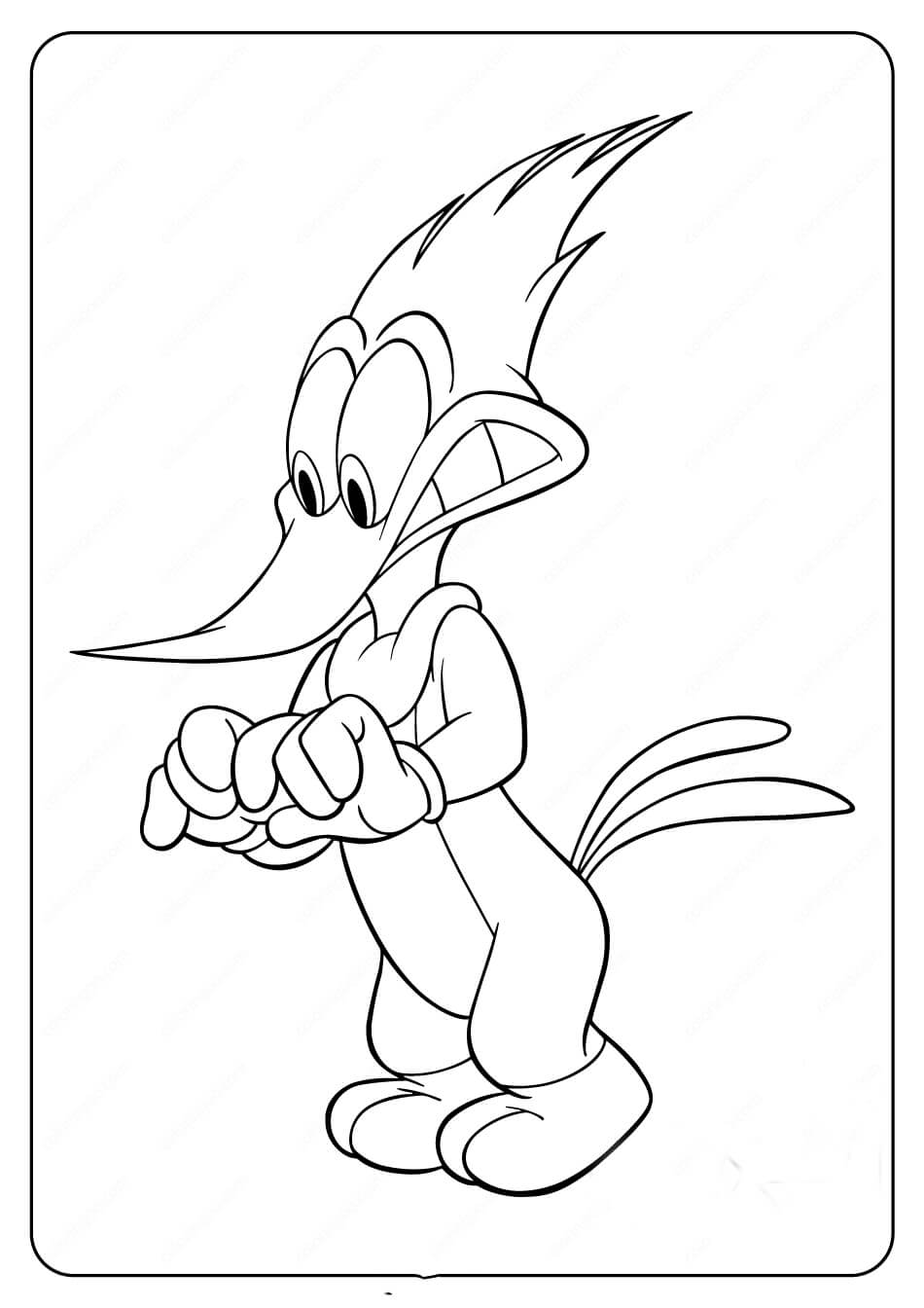 Dibujo de Pjaro Carpintero Leoso Asustado para Colorear