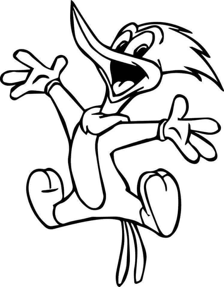Dibujo de Pjaro Carpintero Leoso Saltando para Colorear