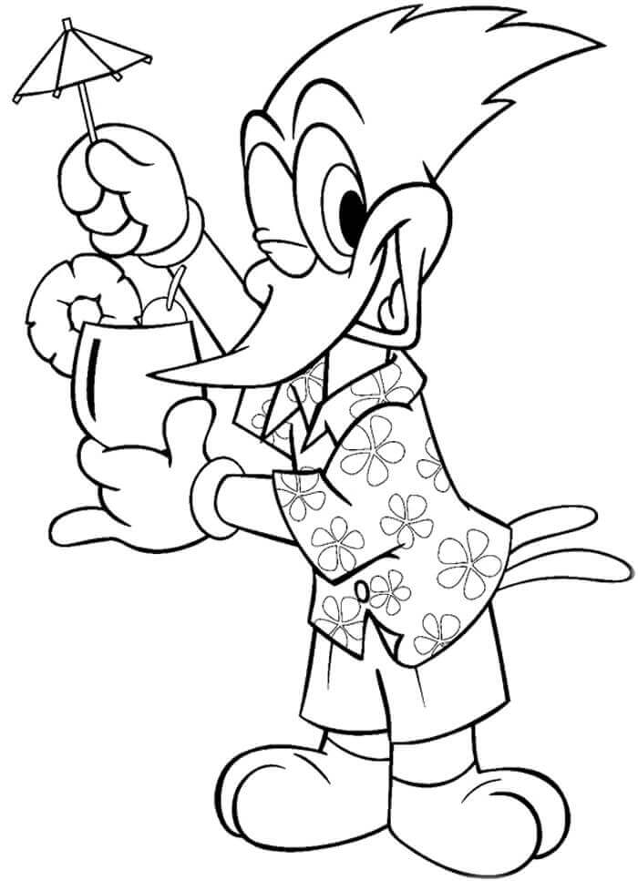 Dibujo de Pjaro Xarpintero Leoso Tenencia Frutas para Colorear