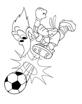 Dibujo de Woody Woodpecker Jugando al Ftbol para Colorear