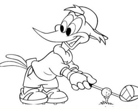 Dibujo de Woody Woodpecker Jugando al Golf para Colorear