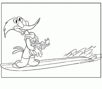 Dibujo de Woody Woodpecker Navega y Toca la Guitarra para Colorear