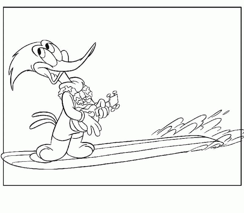 Dibujo de Woody Woodpecker Navega y Toca la Guitarra para Colorear