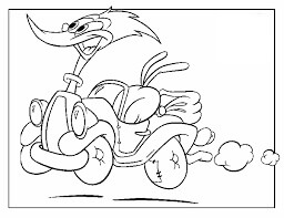 Dibujo de Woody Woodpecker en Coche Divertido para Colorear