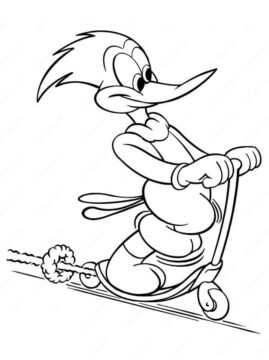 Dibujo de Woody Woodpecker Rides a Sled para Colorear