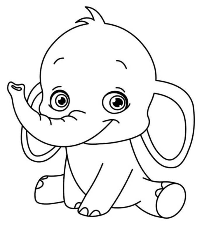 Dibujo de Elefante Chibi Sentado para Colorear