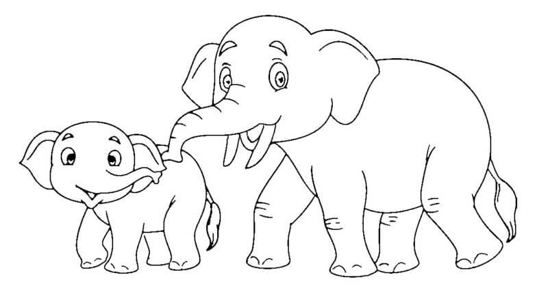 Dibujo de Padre e Hijo Elefante para Colorear