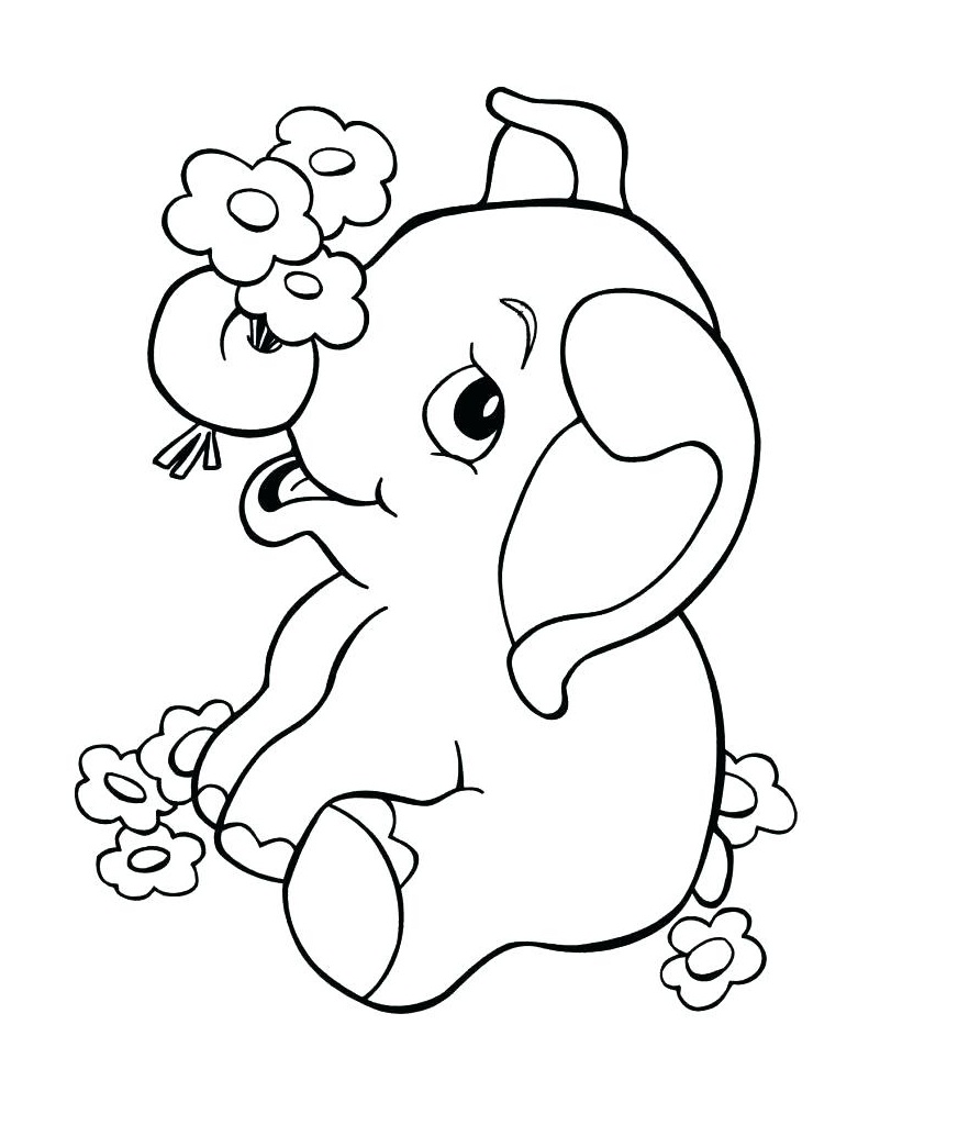Dibujo de Elefante con Flor para Colorear