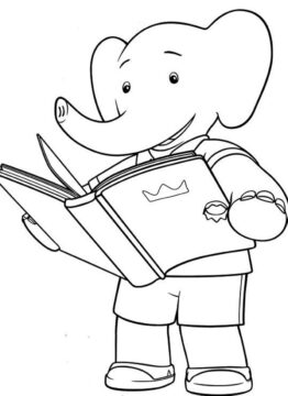 Dibujo de Lectura de Elefante para Colorear