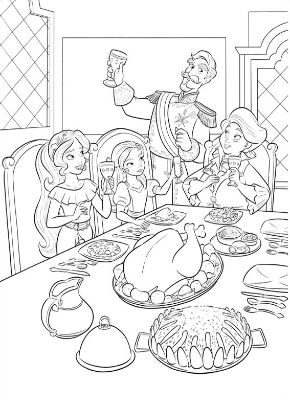 Dibujo de Cena Familiar de Elena para Colorear