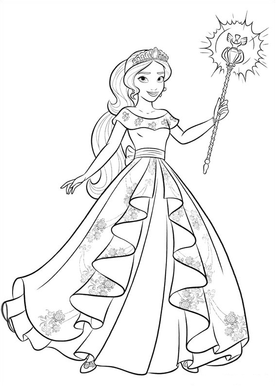 Dibujo de Elena con Palo mágico para Colorear