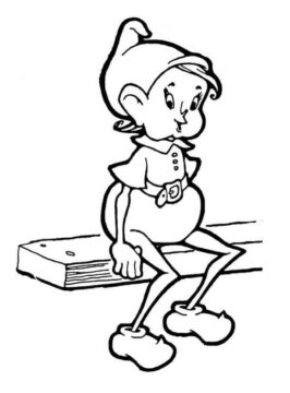 Dibujo de Elfo en el Estante Sentado para Colorear