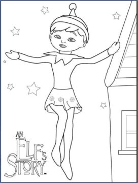 Dibujo de Elfo en el Estante y la Casa para Colorear