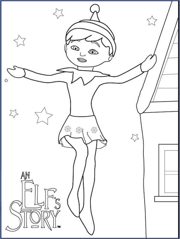 Dibujo de Elfo en el Estante y la Casa para Colorear