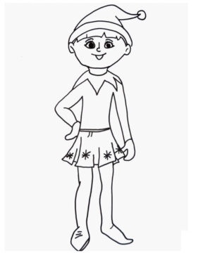 Dibujo de Elfo Sonriente en el Estante para Colorear
