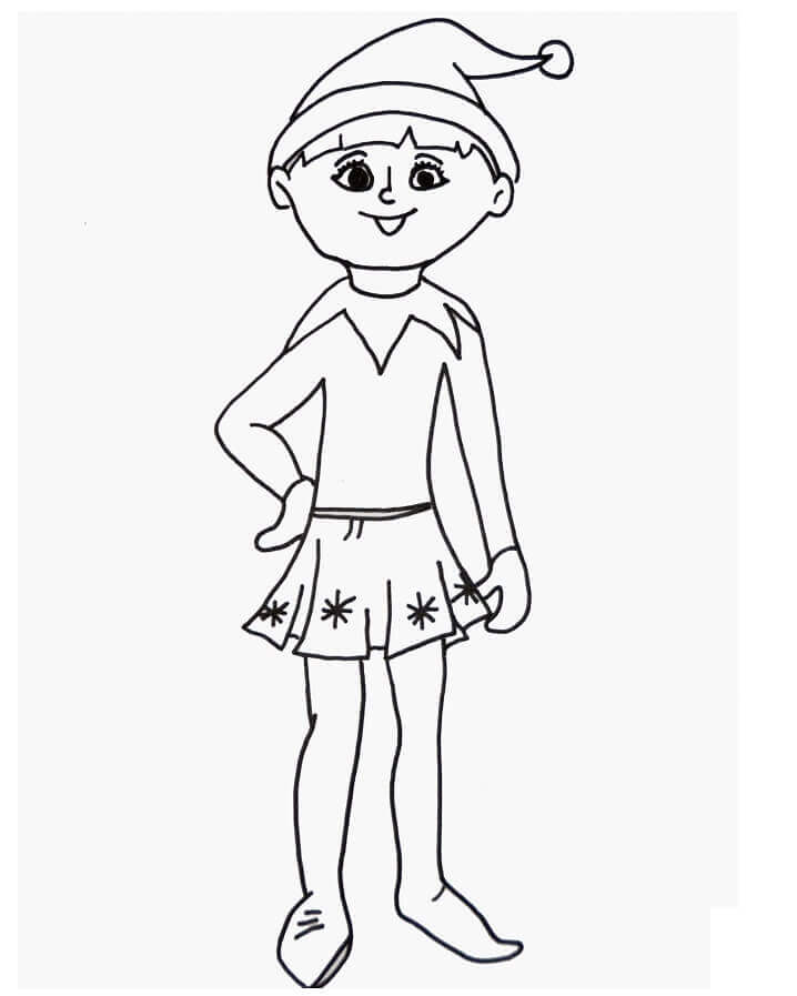 Dibujo de Elfo Sonriente en el Estante para Colorear