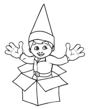 Dibujo de Elfo Sorpresa en el Estante para Colorear