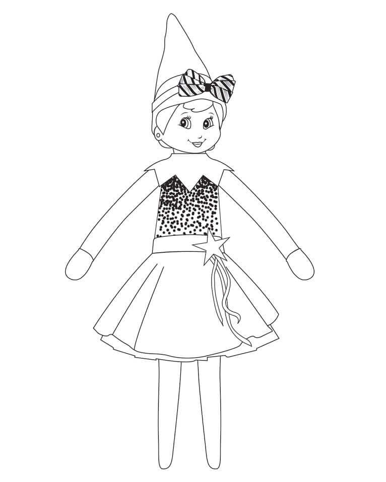 Dibujo de Linda Chica Elfa en el Estante para Colorear
