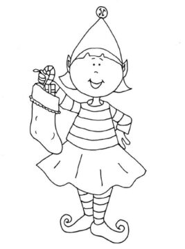 Dibujo de Niña Elfo en el Estante para Colorear