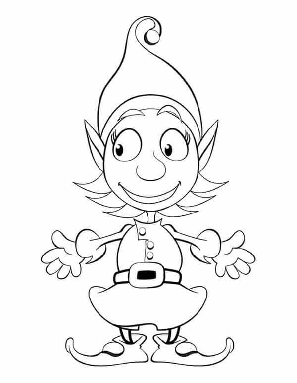 Dibujo de Elfo con Sonrisas Felices 1 para Colorear