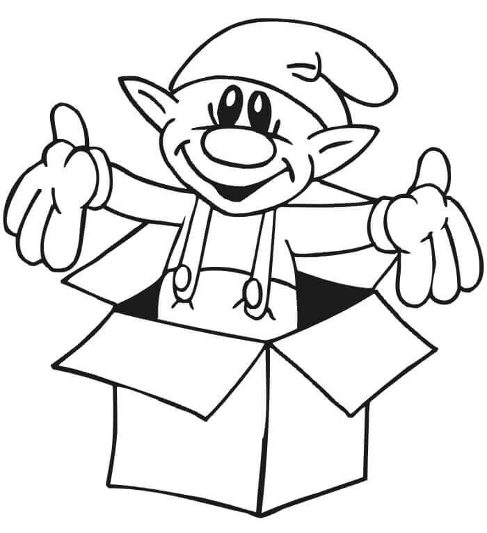 Dibujo de Elfo en una Caja 1 para Colorear