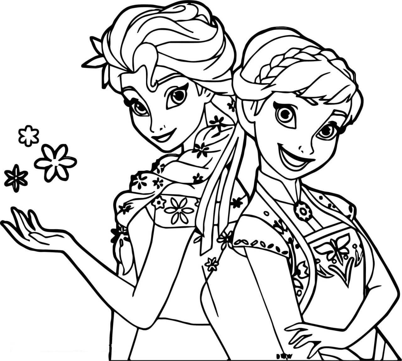 Dibujo de Elsa y Anna Divertida para Colorear