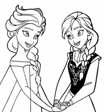 Dibujo de Elsa y Anna Tomados de la Mano para Colorear