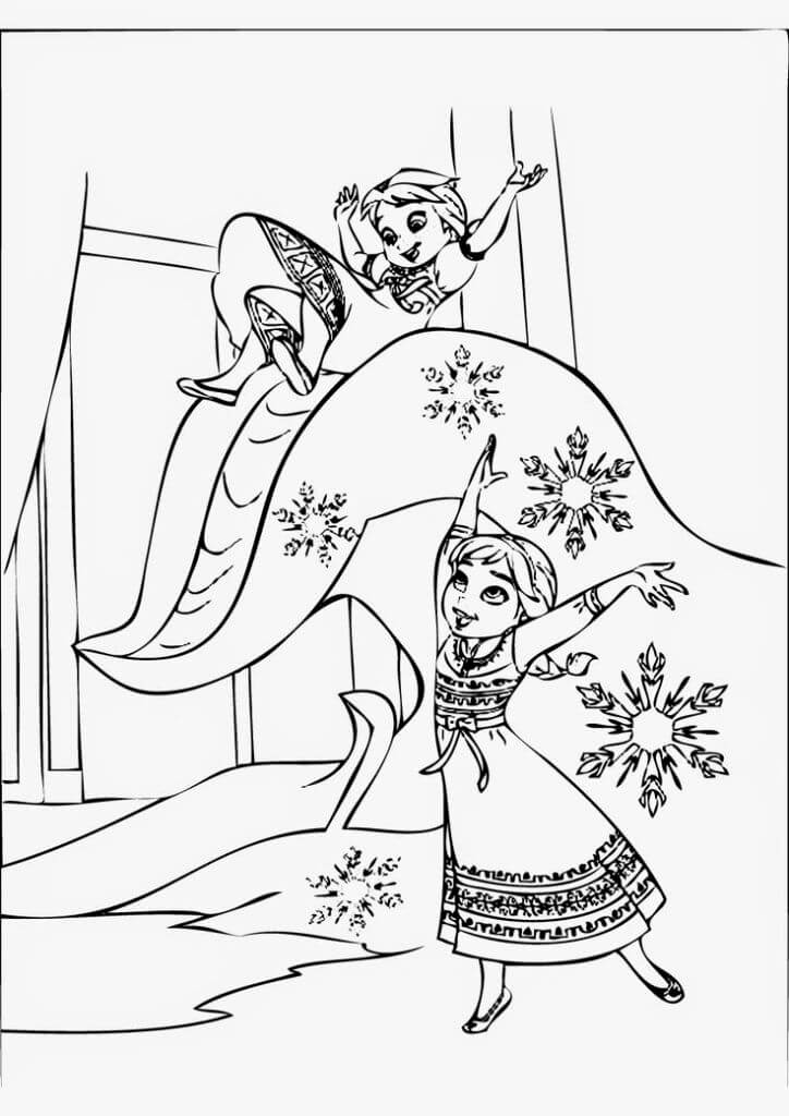 Dibujo de Ocuk Elsa Ve Anna Komik para Colorear