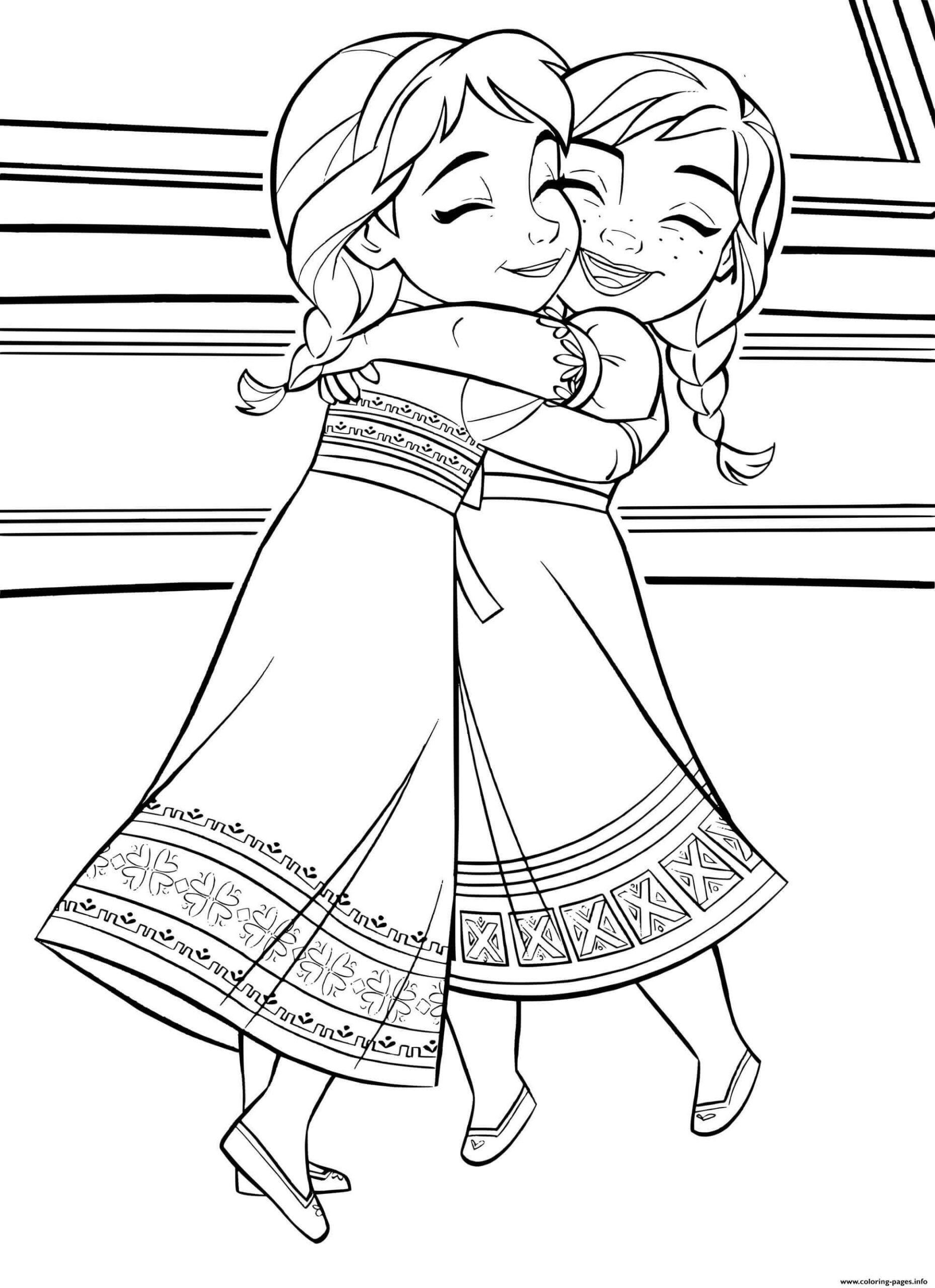 Dibujo de Ocuk Elsa Ve Anna Scaled para Colorear