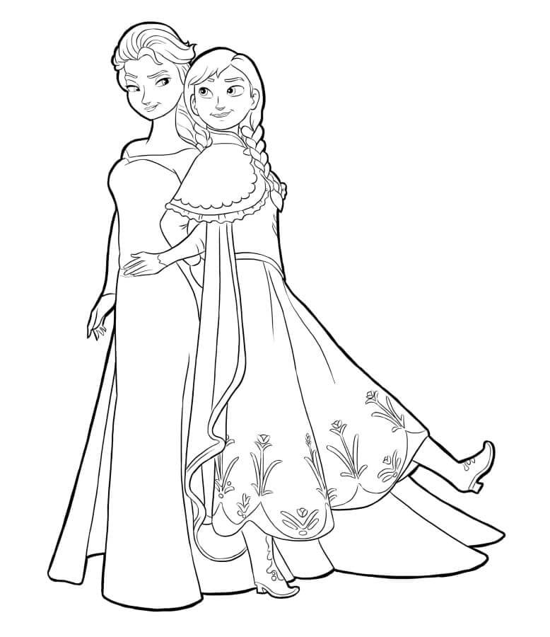 Dibujo de Ana Abrazando a Elsa para Colorear