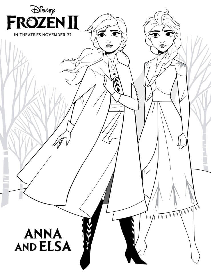 Dibujo de Anna y Elsa de Frozen 2 para Colorear