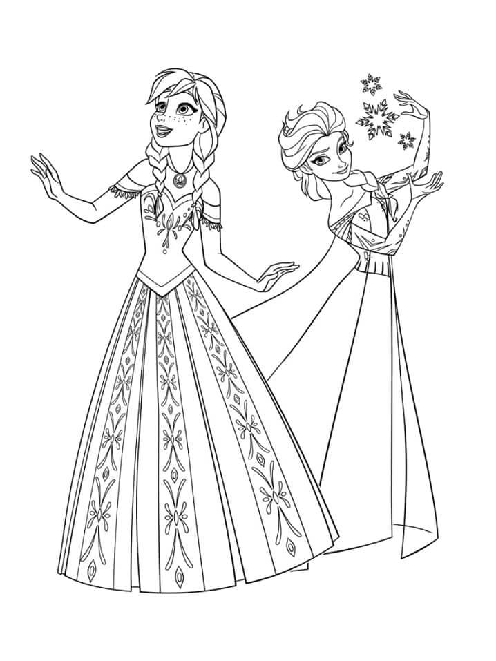Dibujo de Bellas Anna y Elsa para Colorear