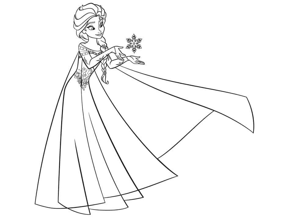 Dibujo de Elsa con Copo de Nieve para Colorear