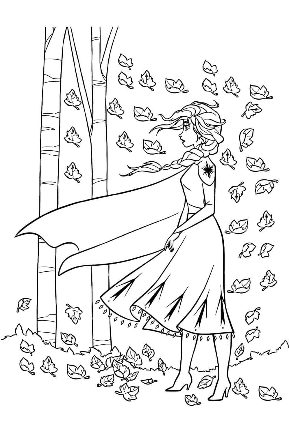Dibujo de Elsa en el Bosque para Colorear
