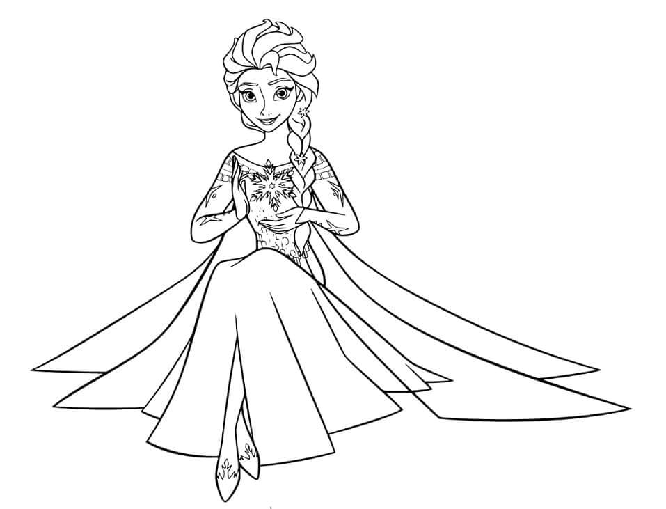 Dibujo de Elsa Sentada para Colorear