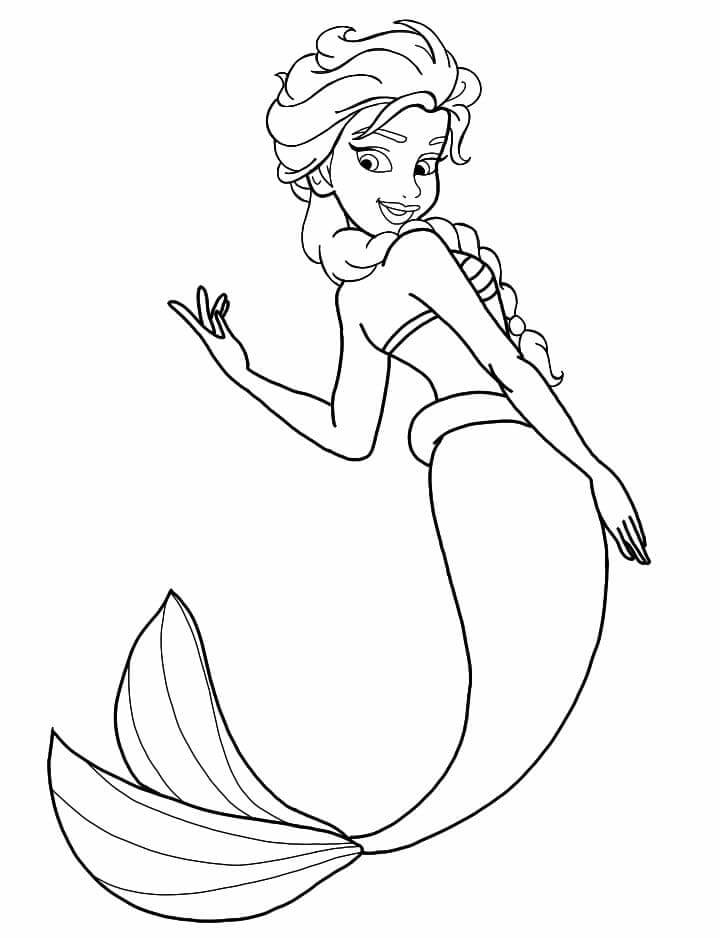 Dibujo de Elsa Sirena Sonriendo para Colorear