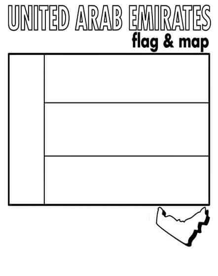 Dibujo de Bandera y Mapa de los Emiratos Rabes Unidos para Colorear