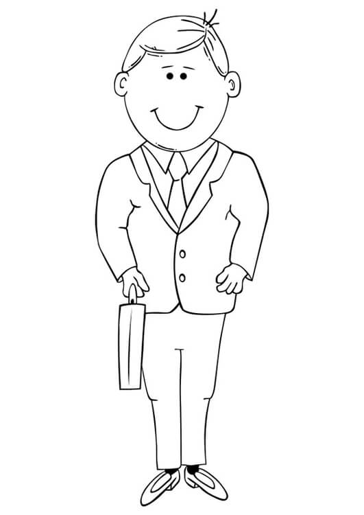 Dibujo de Hombre de Negocios Baic Sonriente para Colorear