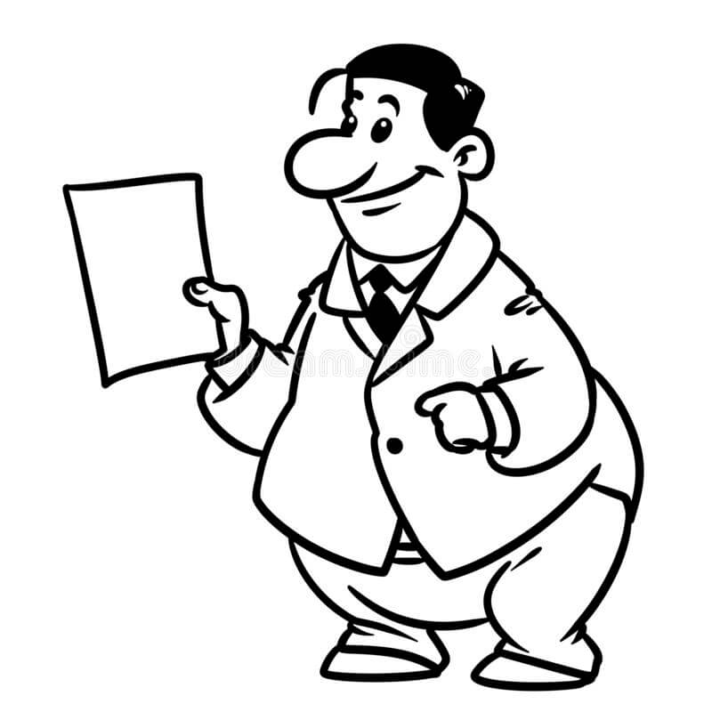 Dibujo de Hombre de Negocios Gordo Sonriente para Colorear