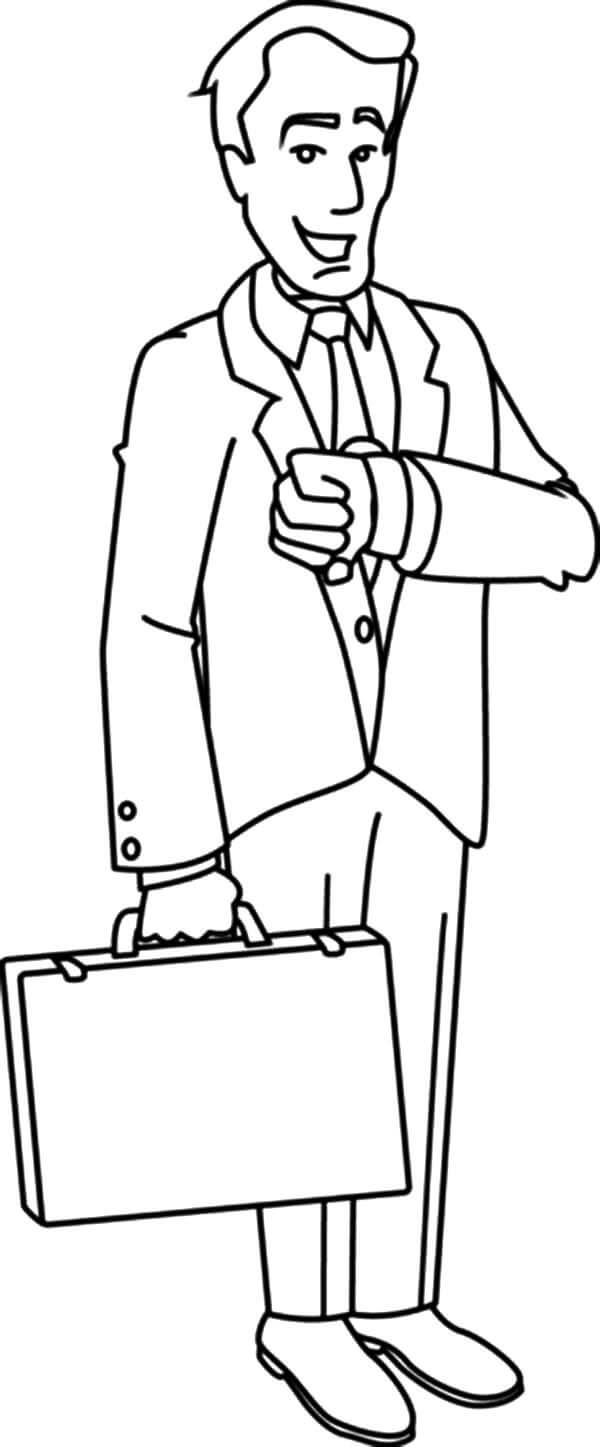 Dibujo de Hombre de Negocios Mirando Su Reloj para Colorear